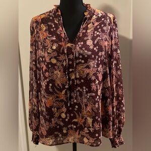 Maison d’amelie Paris Orange and Brown Tie Front Blouse with Mandarin Collar